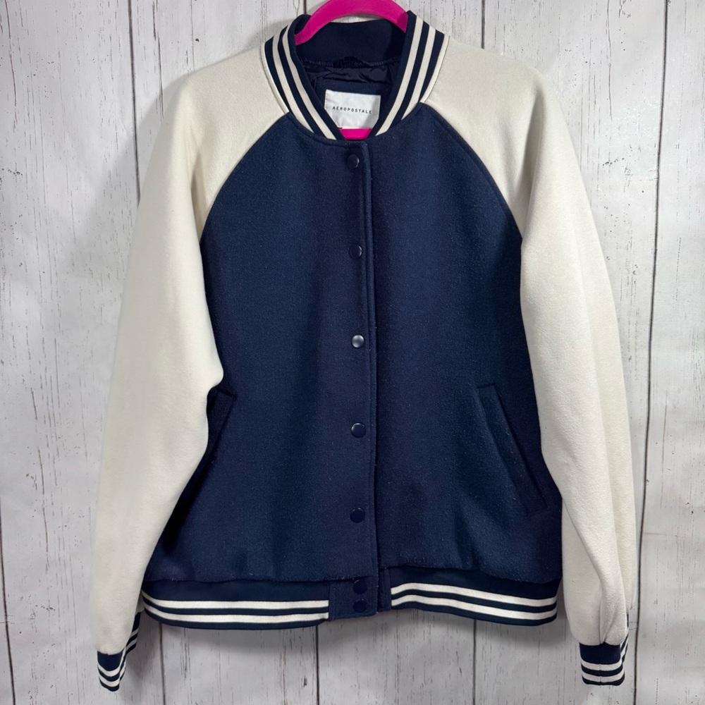 Aeropostale Varsity Bomber Jacket Navy Cream XL Retro Collegiate Y2K Streetwear